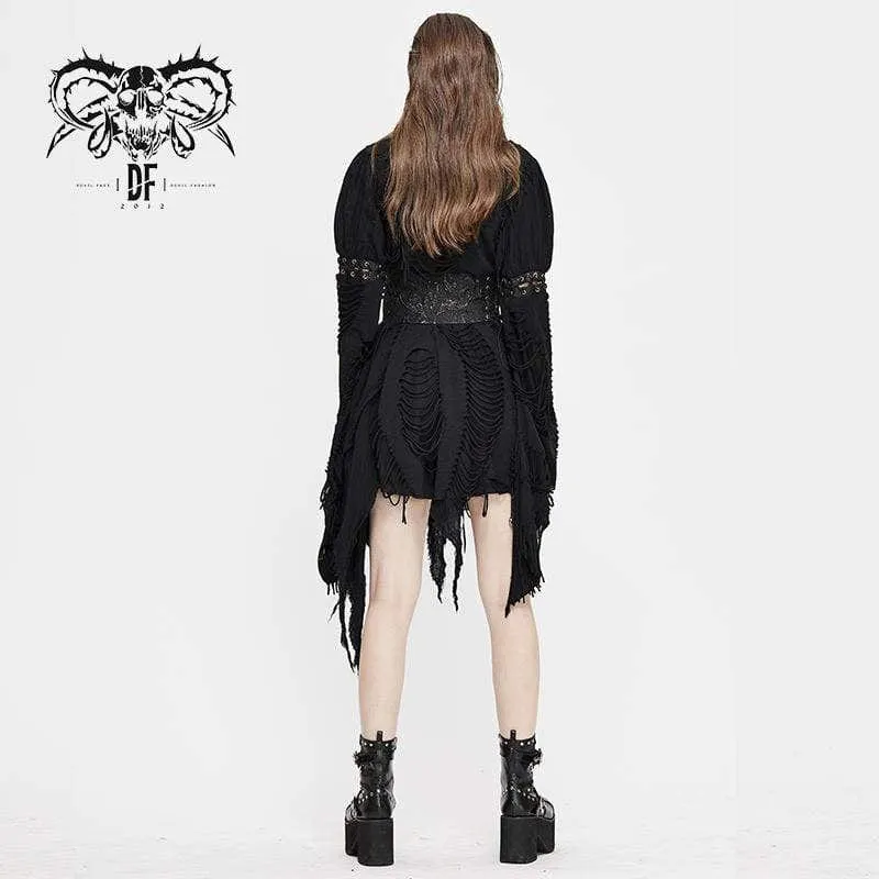 Women's Gothic Ripped kimonos With Chinese Button Belt