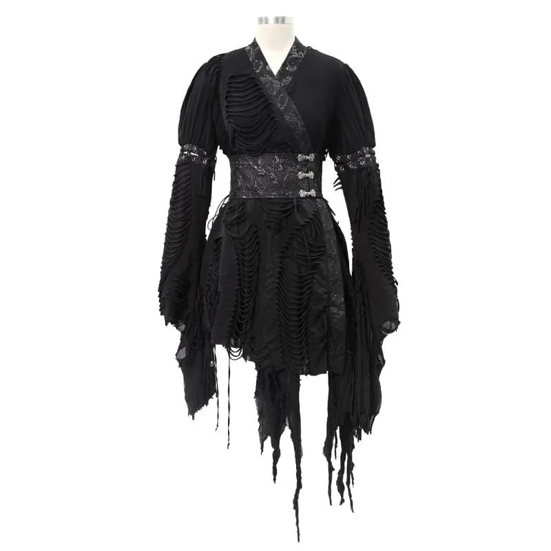 Women's Gothic Ripped kimonos With Chinese Button Belt