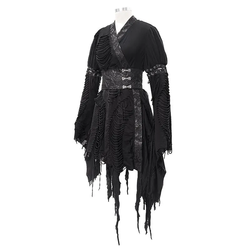 Women's Gothic Ripped kimonos With Chinese Button Belt