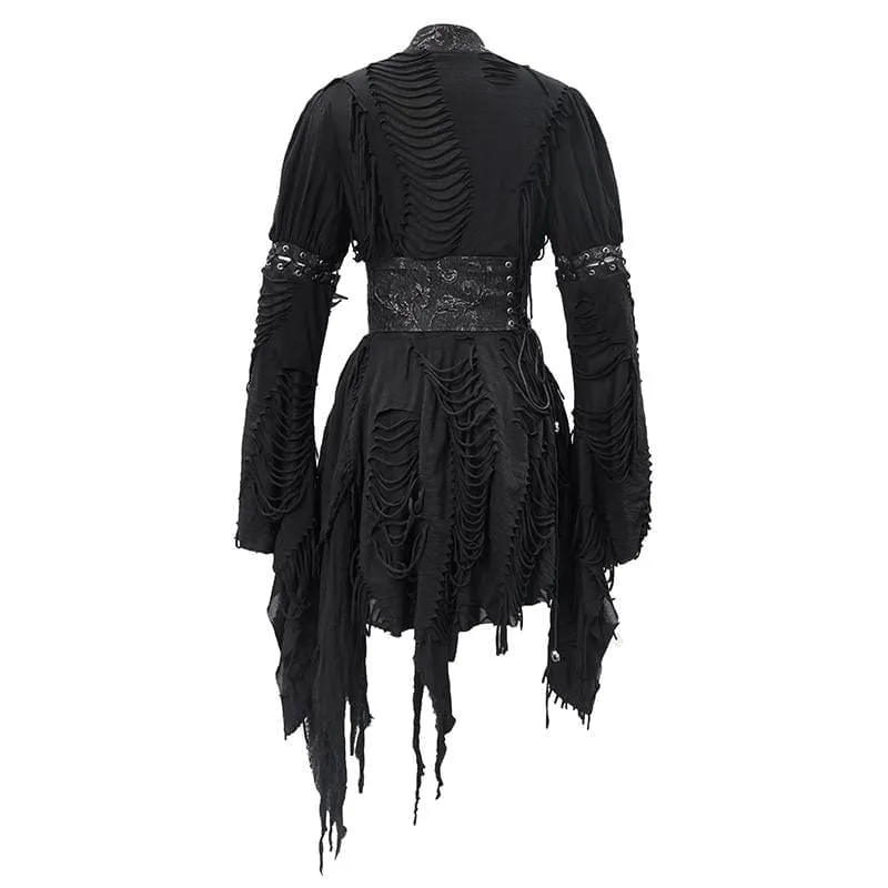 Women's Gothic Ripped kimonos With Chinese Button Belt