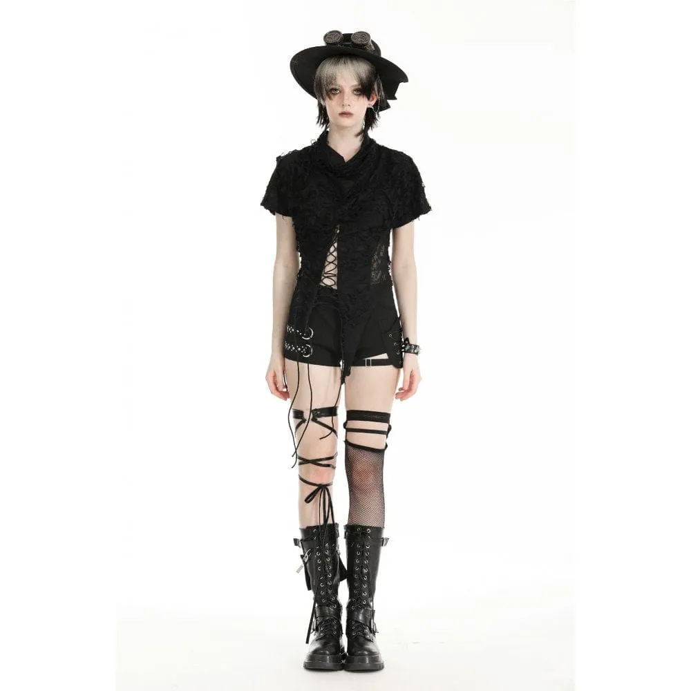 Women's Punk Ripped Lace-up Crop Top