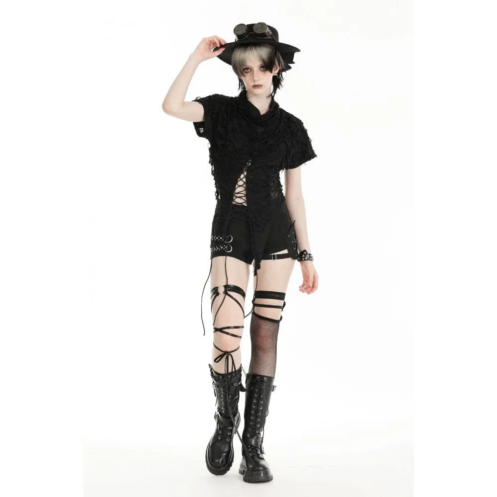 Women's Punk Ripped Lace-up Crop Top