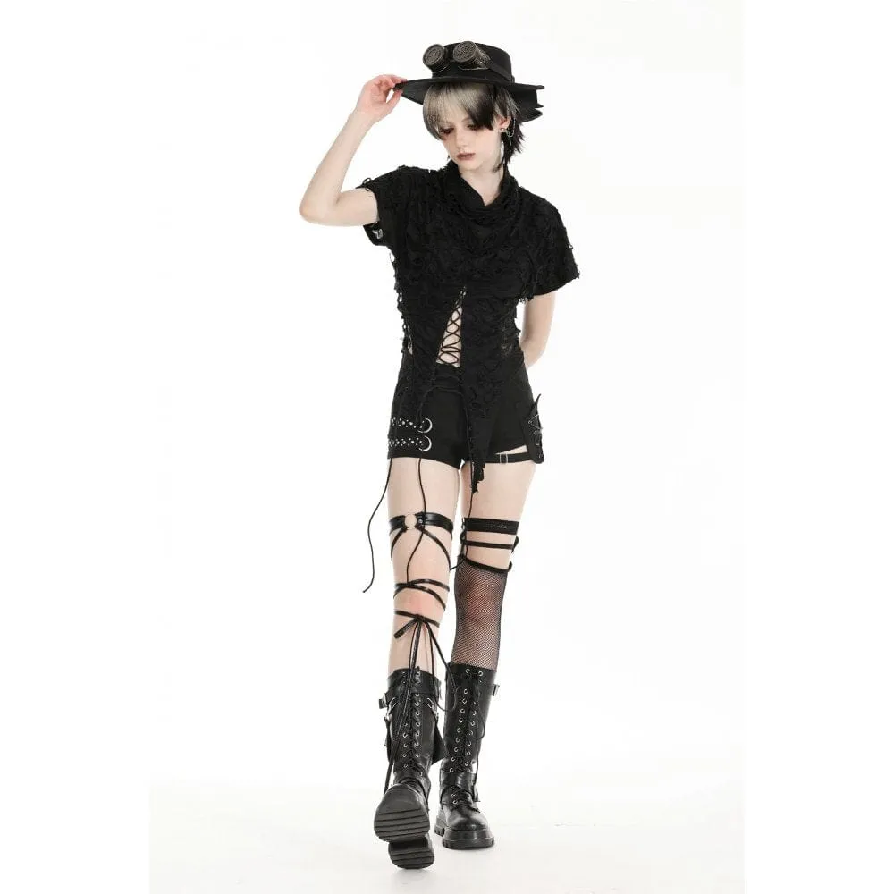 Women's Punk Ripped Lace-up Crop Top