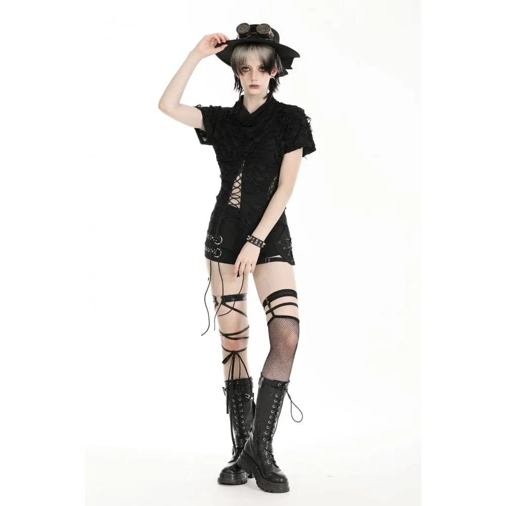 Women's Punk Ripped Lace-up Crop Top